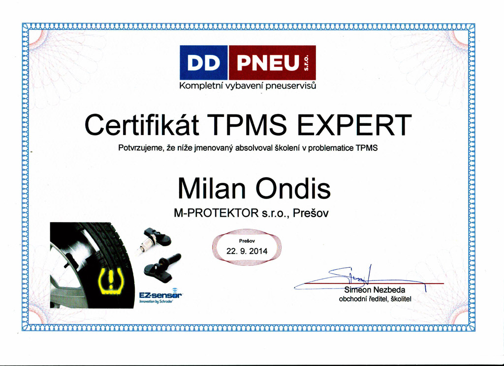 Certifikát TPMS Expert